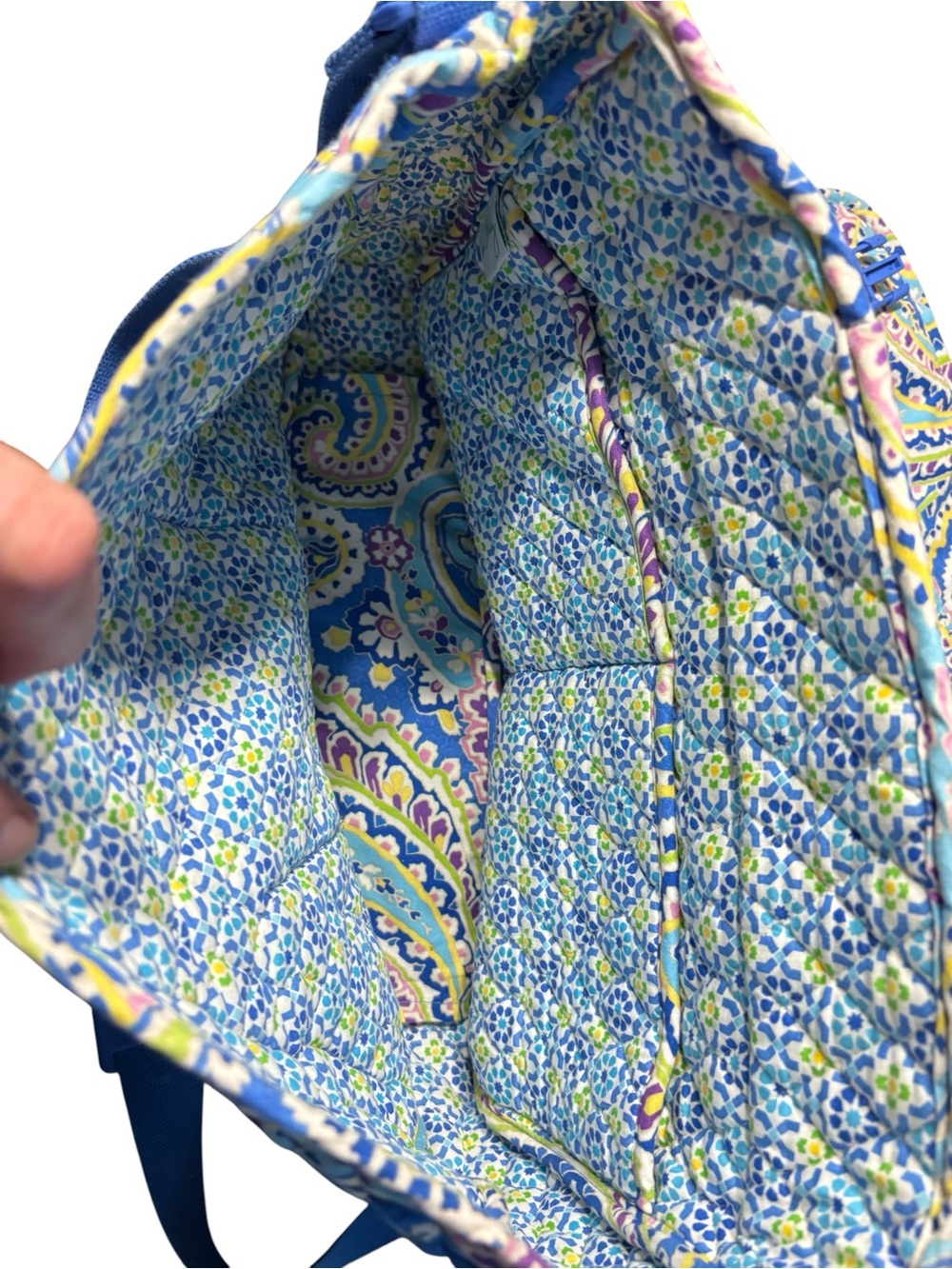 Vera Bradley Quilted Messenger Bag, Capri Blue Paisley, EUC - Picture 3 of 11